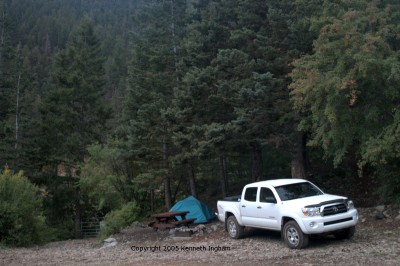 truck and tent in a campsite
