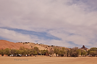 Overview of the campground, showing Church Rock in the background.
