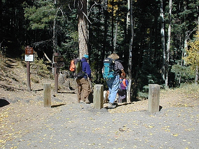 Sue, Diana, and Steve starting down the trail
