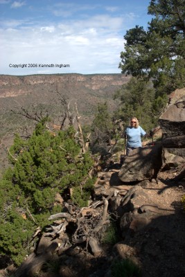 Diana on the trail near a rockfall
