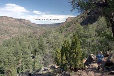 Diana on the trail, view of the gorge
