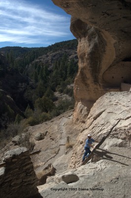 Kenneth Ingham on the ladder leading out of the cave
