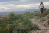 Diana Northup on the trail and the Guadalupe Mountains in the background
