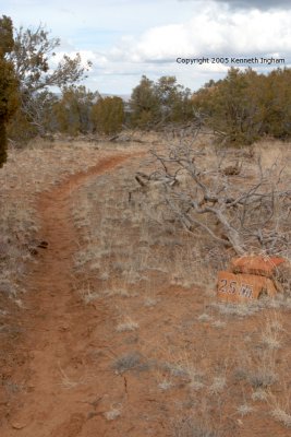 A painted stone indicating 2.5 miles into the trail.
