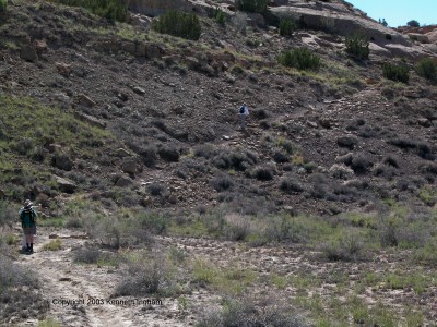 Trail up the mesa, with people on the trail
