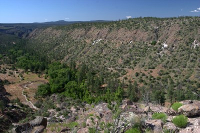 looking down into Frijoles canyon
